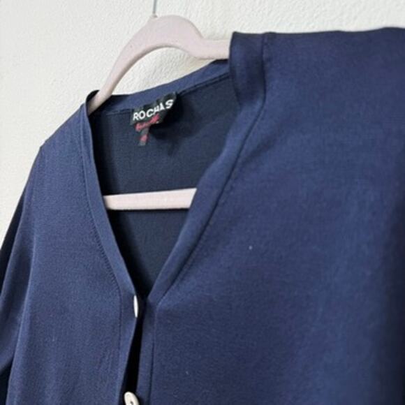 ROCHAS Silk Cotton Cardigan Sweater Navy Button Front Italy Size 42 Med Luxury - Picture 2 of 6